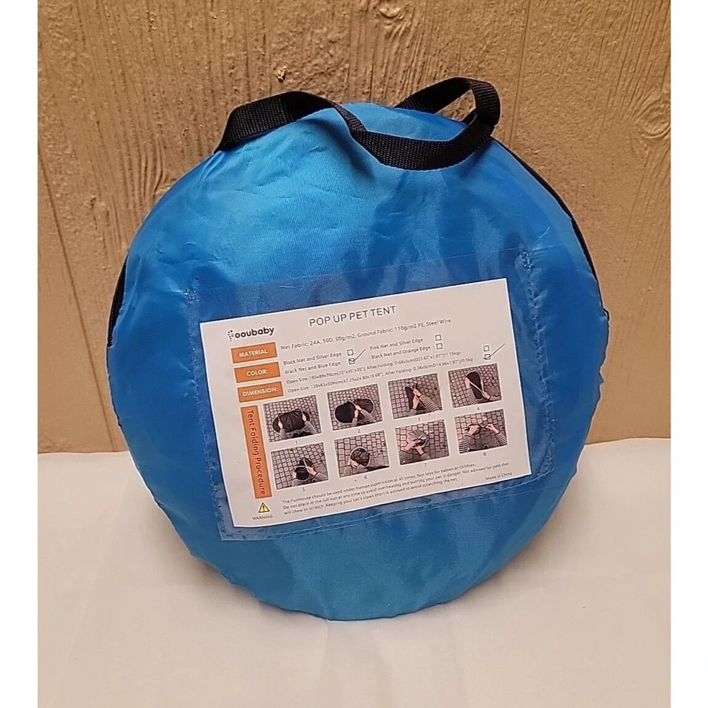 Pop Up Mesh Pet Tent Black Net Blue Trim - New In Case 47.25x24.80x19.68